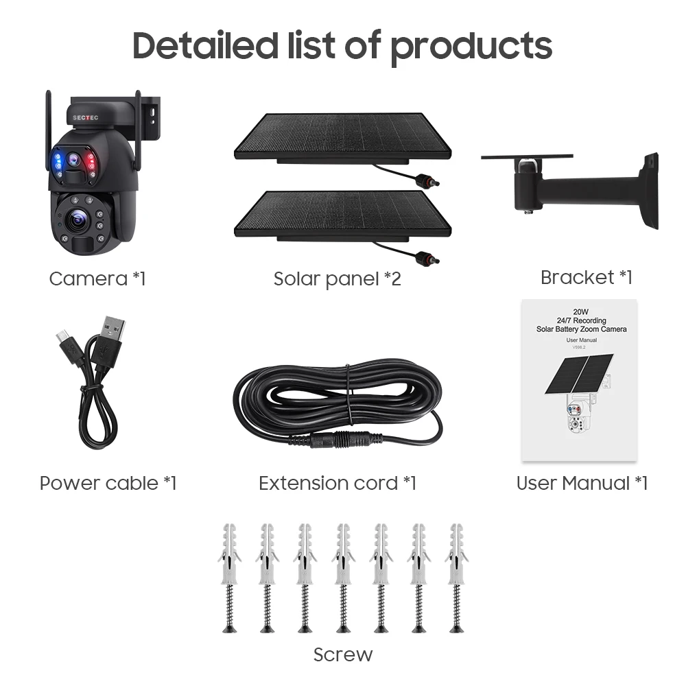 20W Hotsale Wifi Zoom Dual Lens HD 6MP 4G Solar Camera 3K Outdoor Camera Sim Card Home Security CCTV Network Solar IP Camera