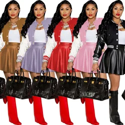 Winter Outfits 2 Piece Pleat Leather Skirt Sets Fall Two Piece Jersey Casual Dresses Girls