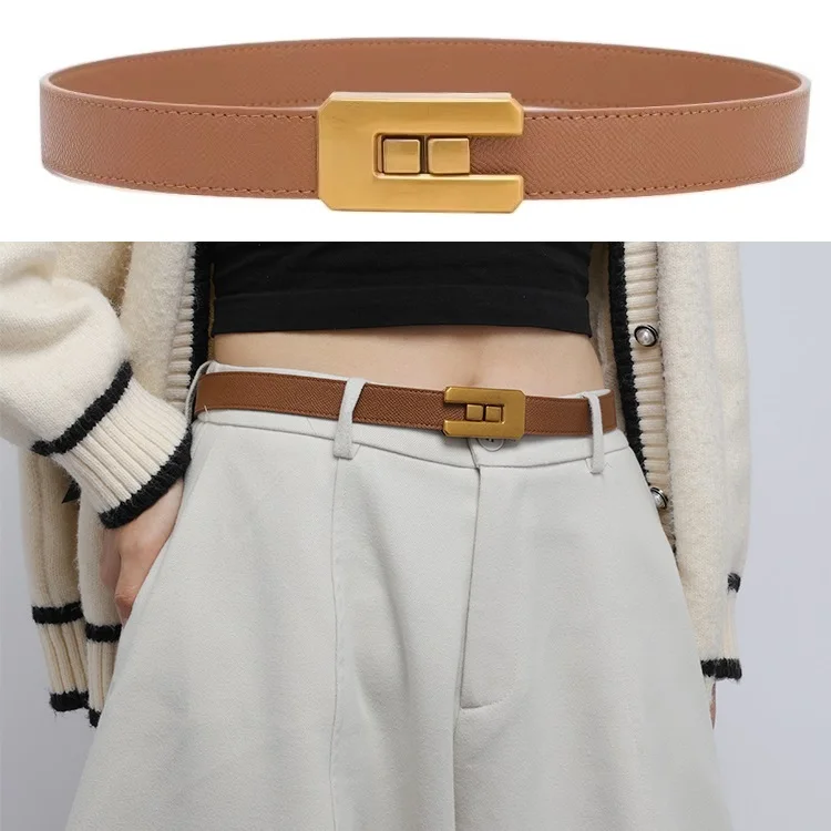 Ceinture fine en cuir personnalisée pour femme 2026, ceinture décontractée et polyvalente pour femmes et filles, longueur ajustable_voghion.com