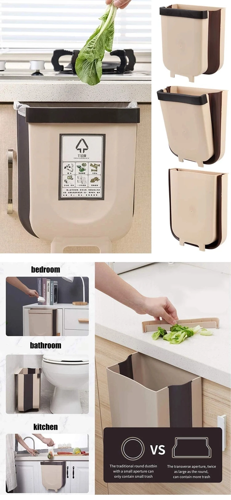 Kitchen Door Hanging Trash Bin Garbage Car Trash Can Wall