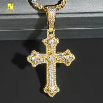 Iced out cross pendant fashion hip hop jewelry gold plated brass cross charms 5a cubic zircon for men and womdn