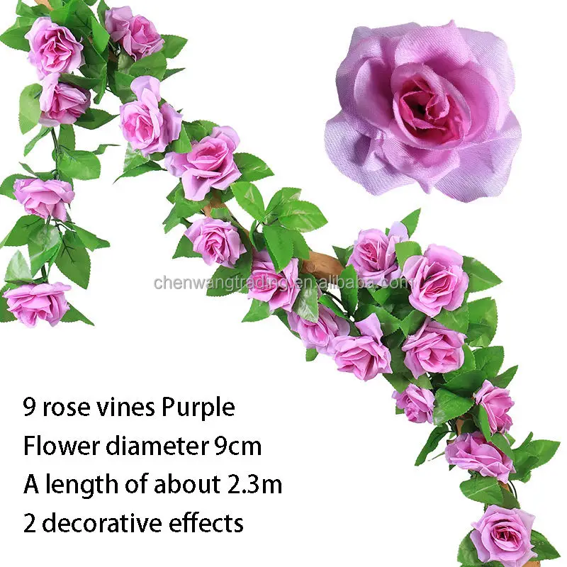 Artificial Rose Vine Hanging Flowers For Wall Decoration Rattan Fake