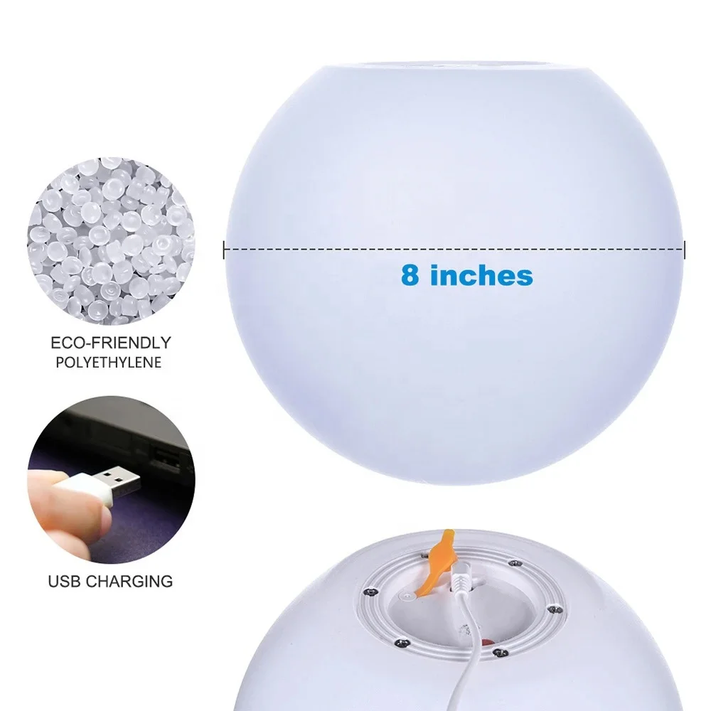 Светящаяся шаровая лампа Orb светодиодная настроения с регулируемой яркостью 16 RGB многоцветная изменяемая на пульте дистанционного управления перезаряжаемая IP65 плавающая для бассейна