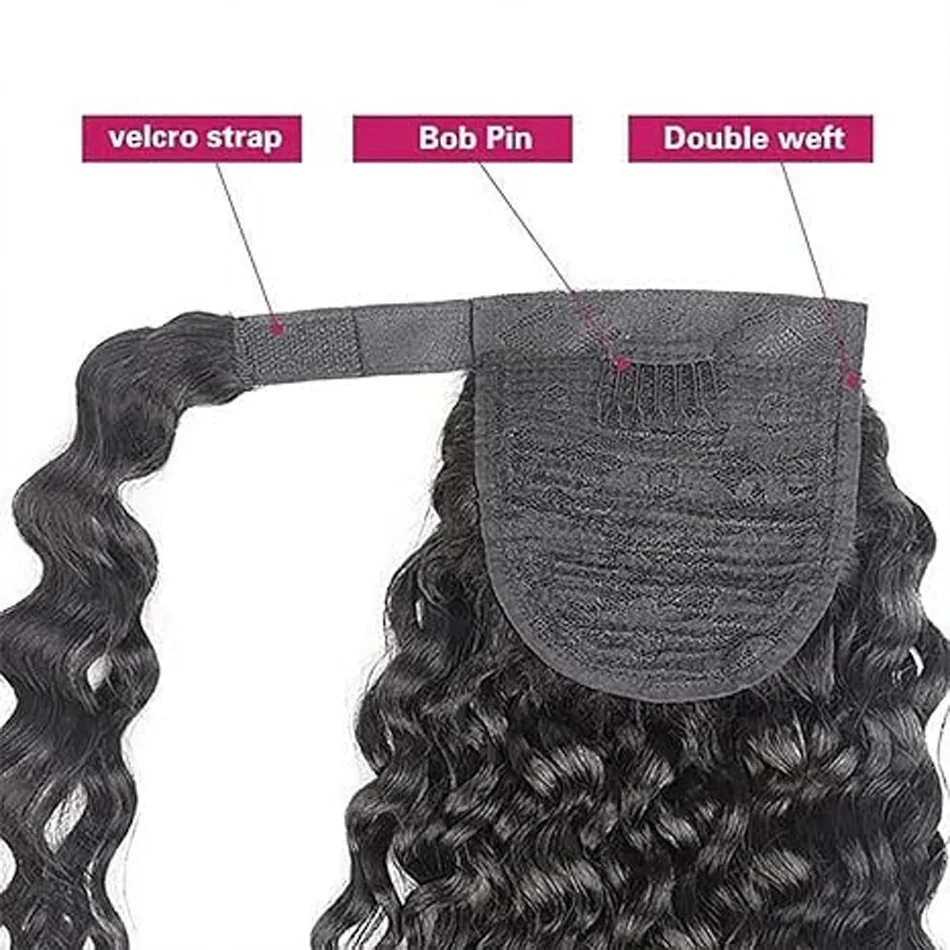 Water Wave Human Hair Paardenstaart voor Vrouwen met Magic Paste Wrap Around Peruaans Remy Haar_voghion.com