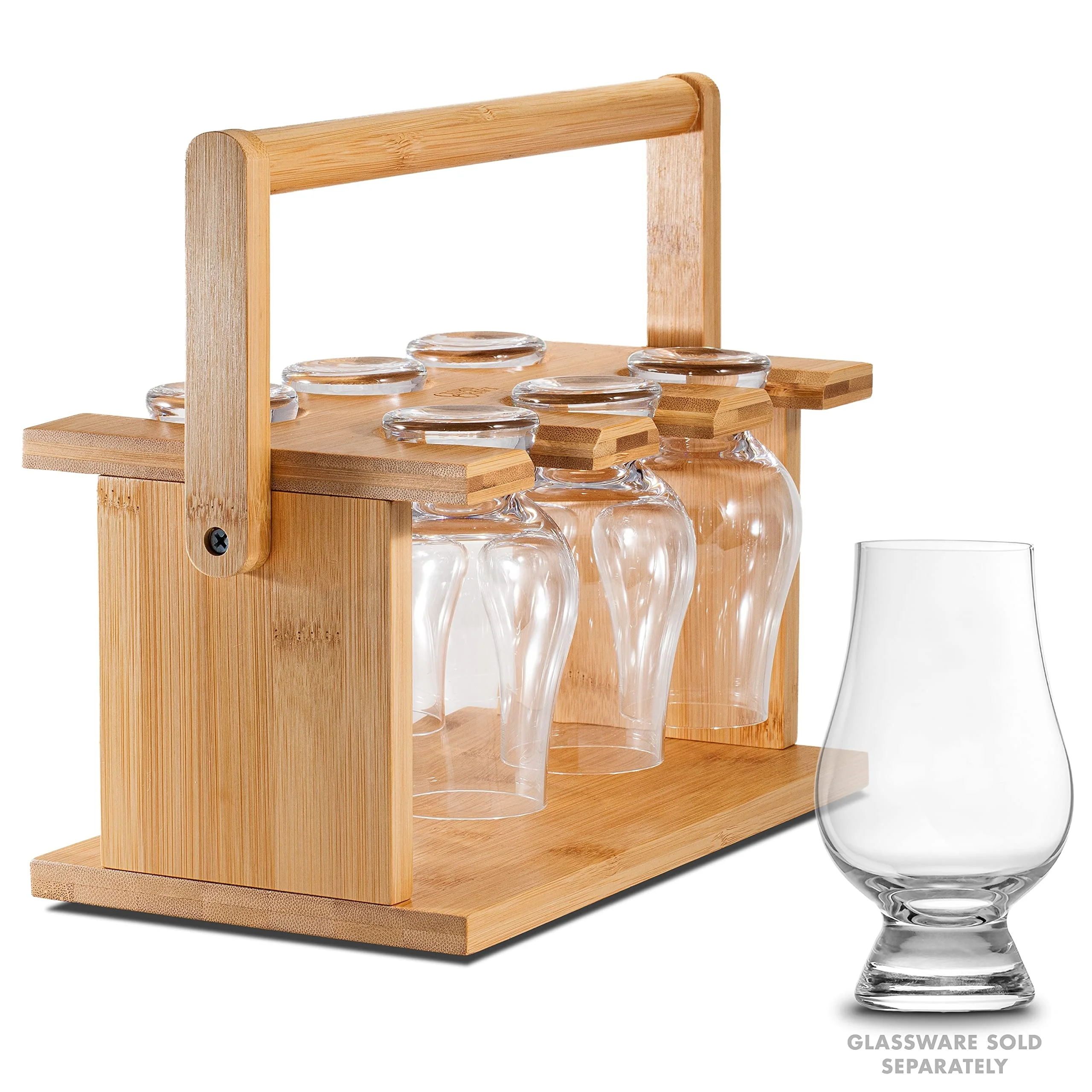 Drying Rack for Whisky Tasting Glassware with 6 Tasting Glasses Bamboo Whiskey Glass Holder Cutlery Storage Rack Wine Hanging