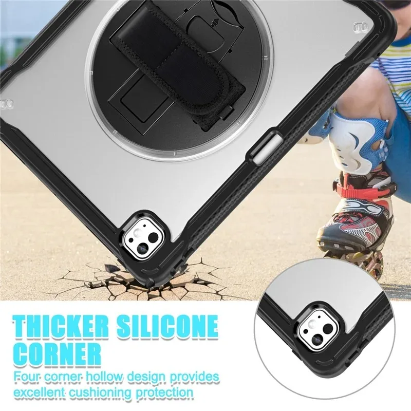 product for ipad pro 13 2025  2024 case stand pctpusilicone  anti fall stable stand with rotating hand strap double layer design-11