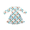 Giraffe Ice Cream Print Long Sleeve Ruffle Girls Dress