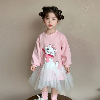 Sweet and cute girls' dress for Spring and autumn 2025 New style cartoon gauze dress baby girls children's long-sleeved dress