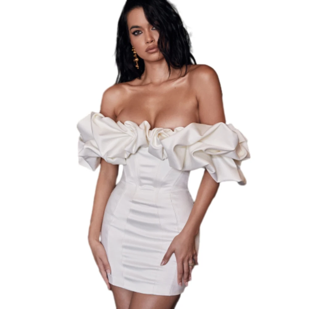 Hot-Selling Glamorous Off-Shoulder Ruffle-Trimmed Bodycon Short Party Dress Eco-Friendly Chiffon Fabric Washable