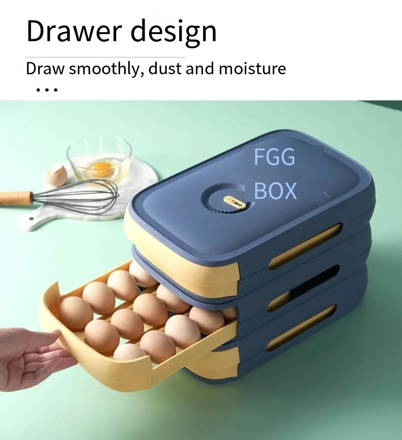 New refrigerator can be stacked drawer type egg box Large capacity egg box with lid and anti-drop rolling egg box manufacture