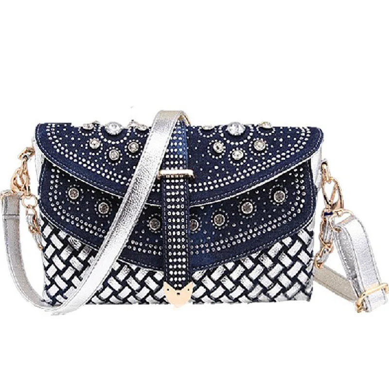 Denim Bag Rhinestones, Denim Clutch Bag Women