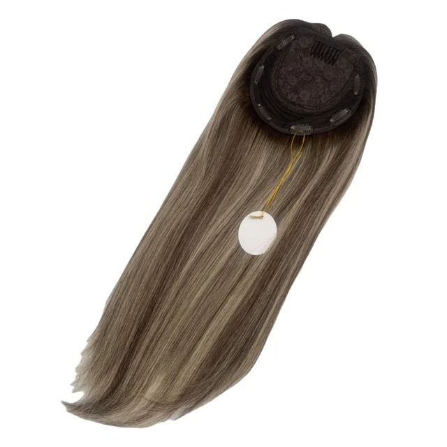 Human Hair Topper with Silk Base 100% Virgin European Hair Pieces for Woman Jewish Clip in Hair Topper