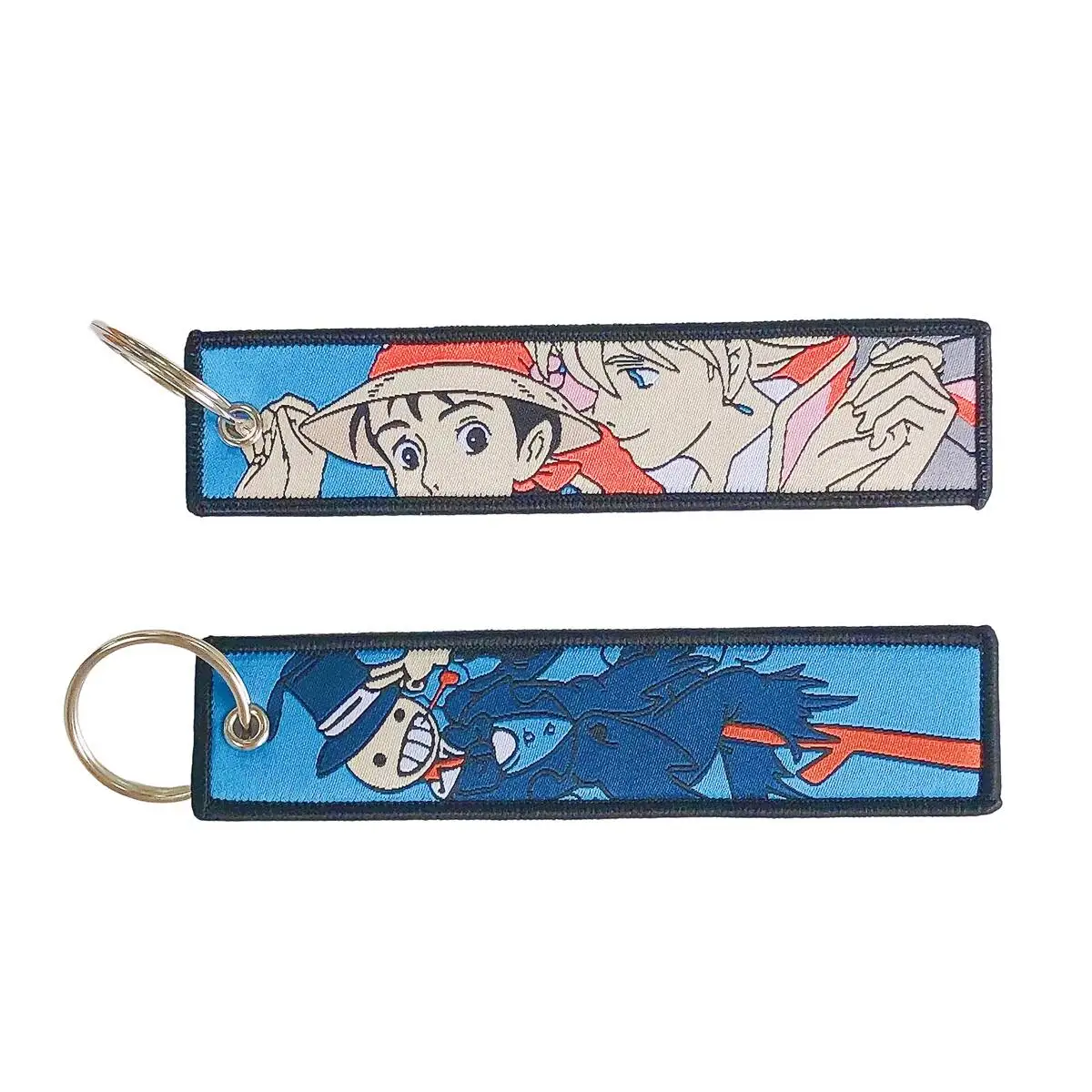100 Designs High Quality Factory Custom Key Ring Anime Fabric Keyring Satoru Gojo Woven Logo Jet Tag Key Chain Embroidery