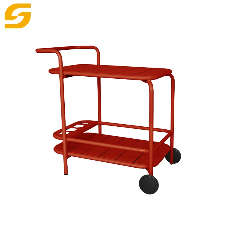 Indoor and Outdoor Modern Multi-Function Aluminum Trolley Cart Wheels Garden Patio Swimming Pool Party Rolling Storage Bar Cart