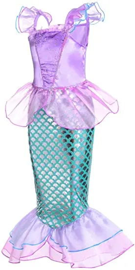 Little Girls Mermaid Costume Princess Dress up for Birthday with Accessories Crown Wand for 3-10 Years