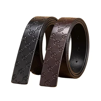 Logo custom Embossed genuine leather belts strap men Italian cowhide leather belt strap for sliding buckle