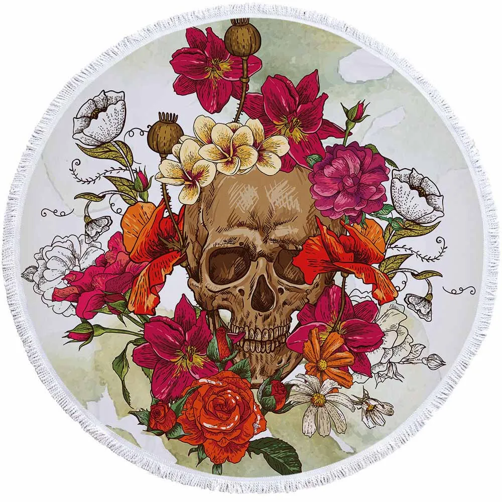 Skull rose series customized quick dry and lint free new fashion for gift to women Microfiber round beach towel