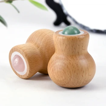 Wooden Gourd Shape Natural Jade Facial Roller Balls Massager with Box