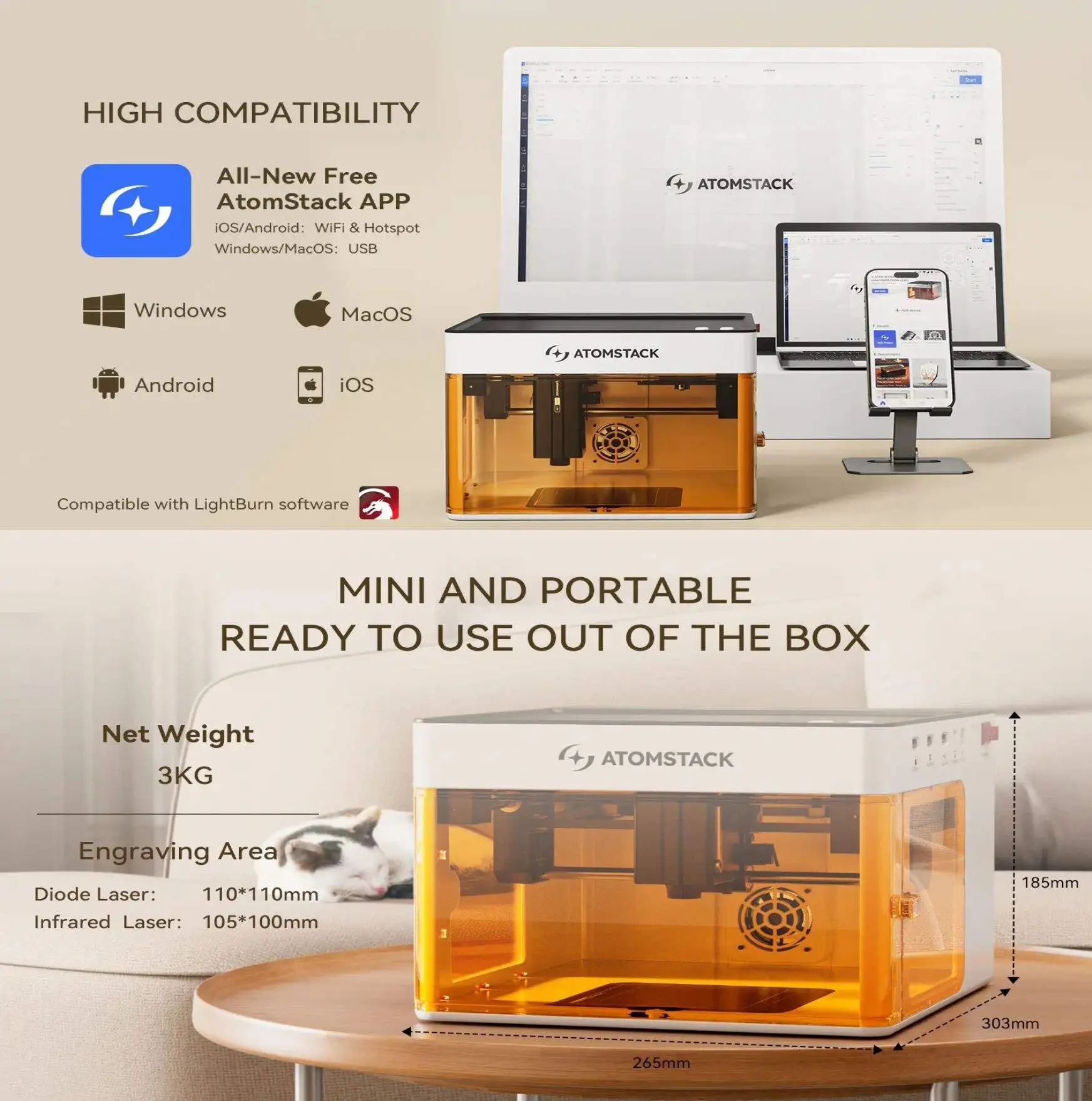 ミニ レーザー彫刻機 Atomstack P1 Mini デュアルレーザー Wi-Fi対応