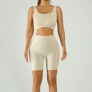 Tight-fitting Bra Yoga Suit with Outer Thread and Chest Pad High Waist Peach Hip Fitness Quick-drying Sportswear Shorts