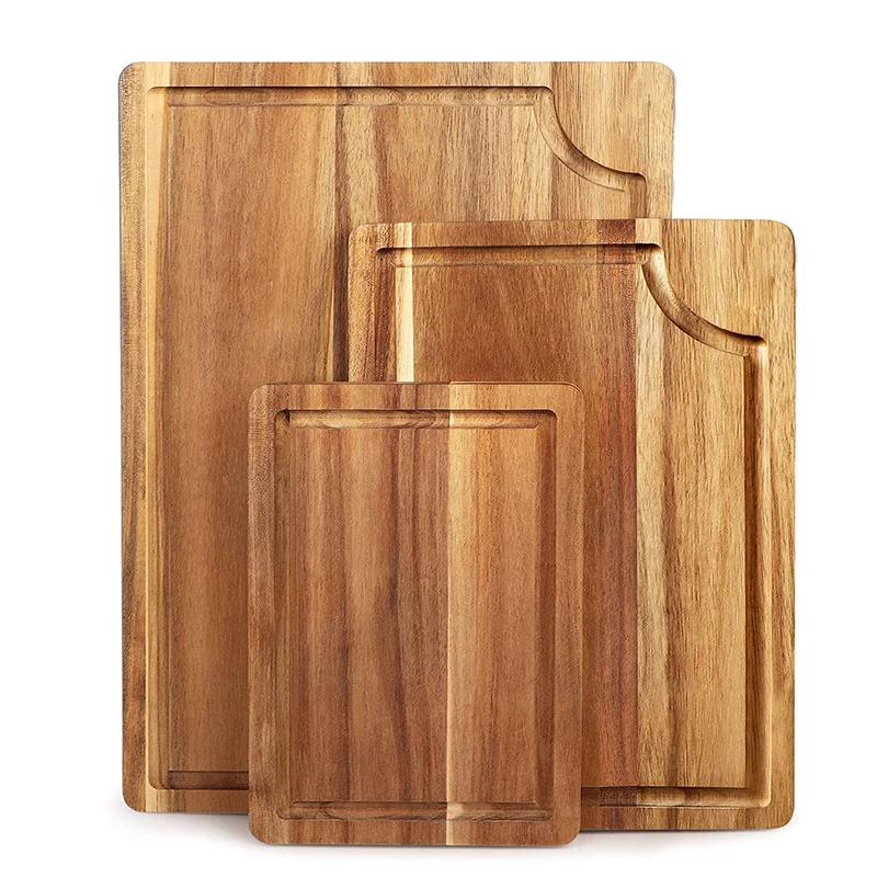 Wholesale Acacia Wood Cutting Board Set Wooden Chopping Board with Juice Groove for Meat Vegetables and Charcuterie