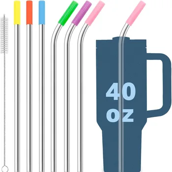 Cross-border 304 stainless steel straw drink car cup 40 oz extended straw color milk tea metal straw