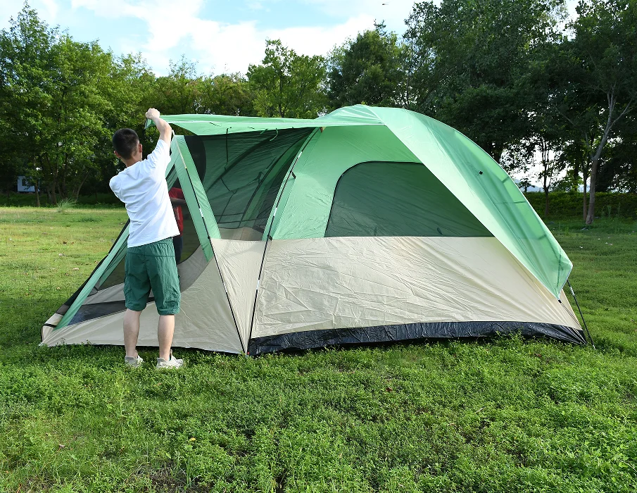 Blue 12-Person Weather Resistant Family Cabin Tent With Divided Curtain