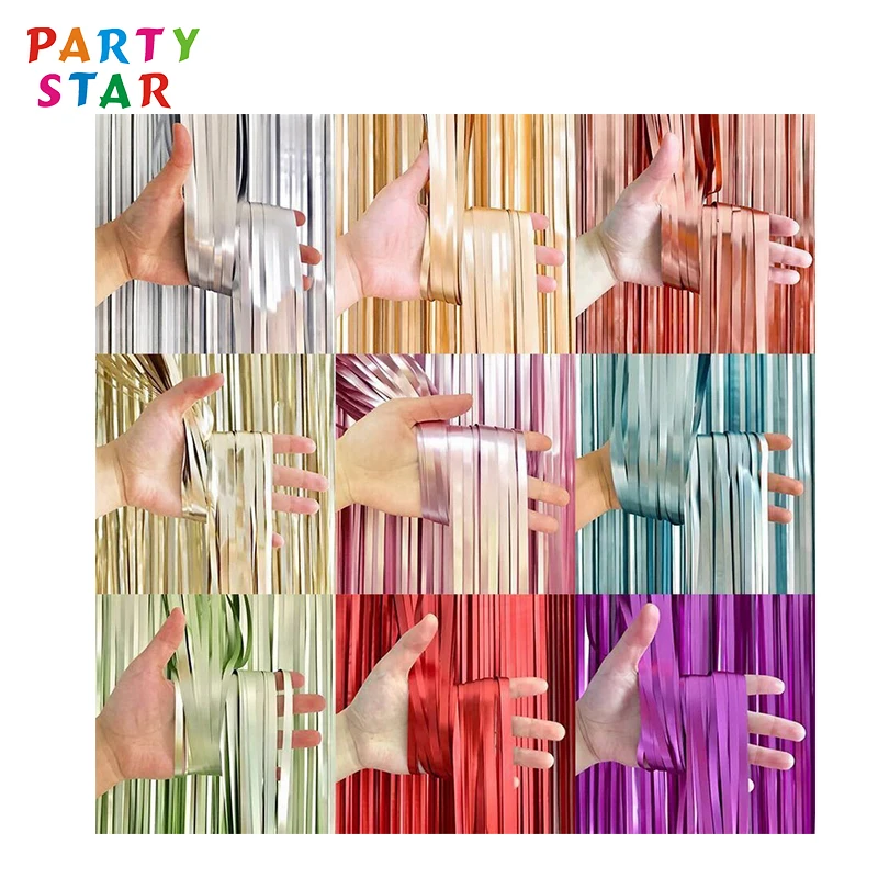 1x2M Wedding Party Favor Decoration Metallic Tinsel Foil Fringe Curtain For Birthday Curtains