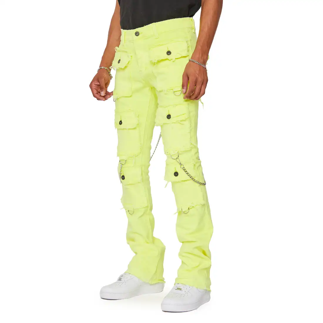 AeeDenim Custom Designers Logo High Street Breathable Print Midweight Jeans Men's Yellow Stretch Harem Pants Button Fly Many
