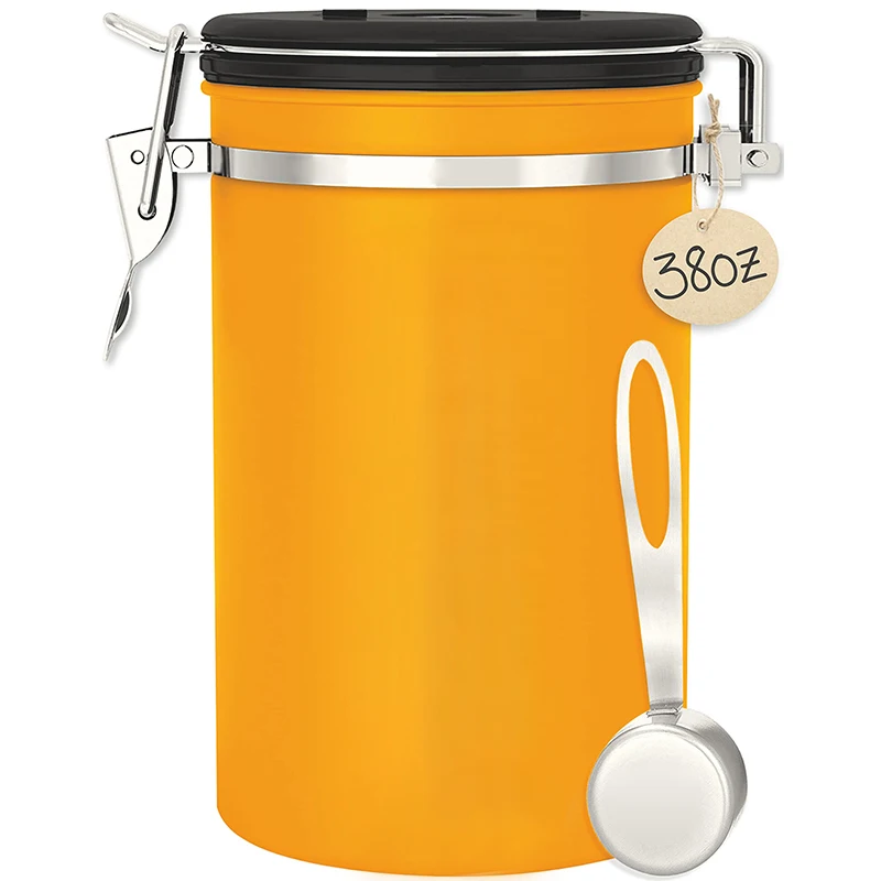 Airtight Stainless Steel Black Coffee Canister With Co2 Valve Coffee