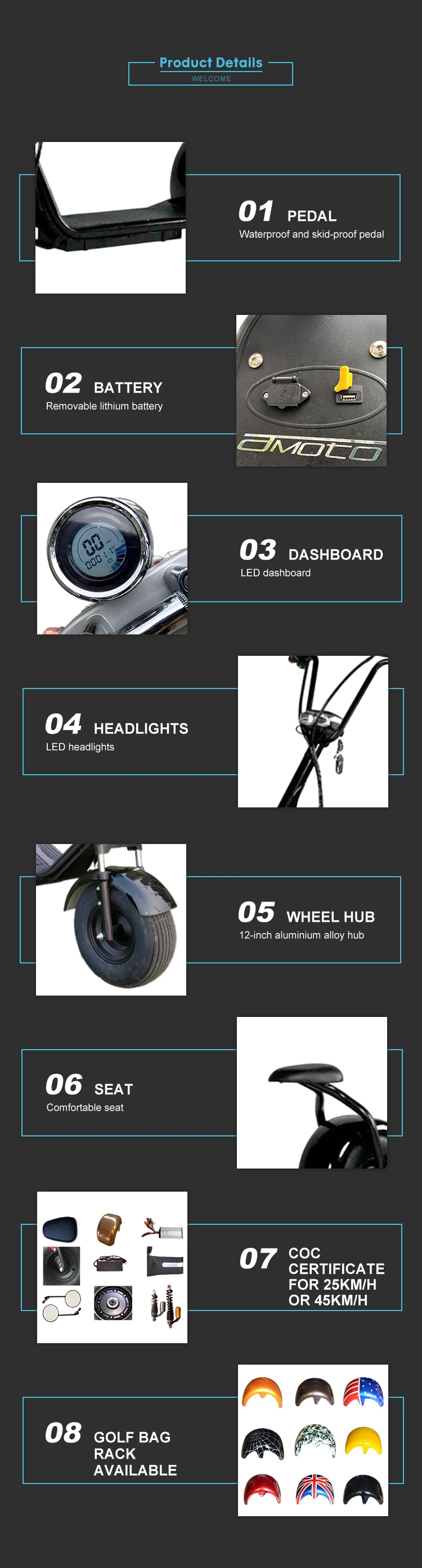 Emak/COC/EEC Fashion Two Wheel Best Electric Scooter for Adults Citycoco
