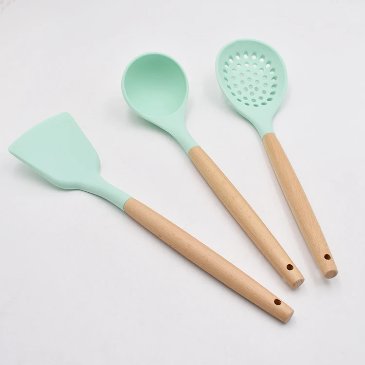 Cooking Tool Non Toxic Turquoise Kitchen Utensils Silicone Wooden