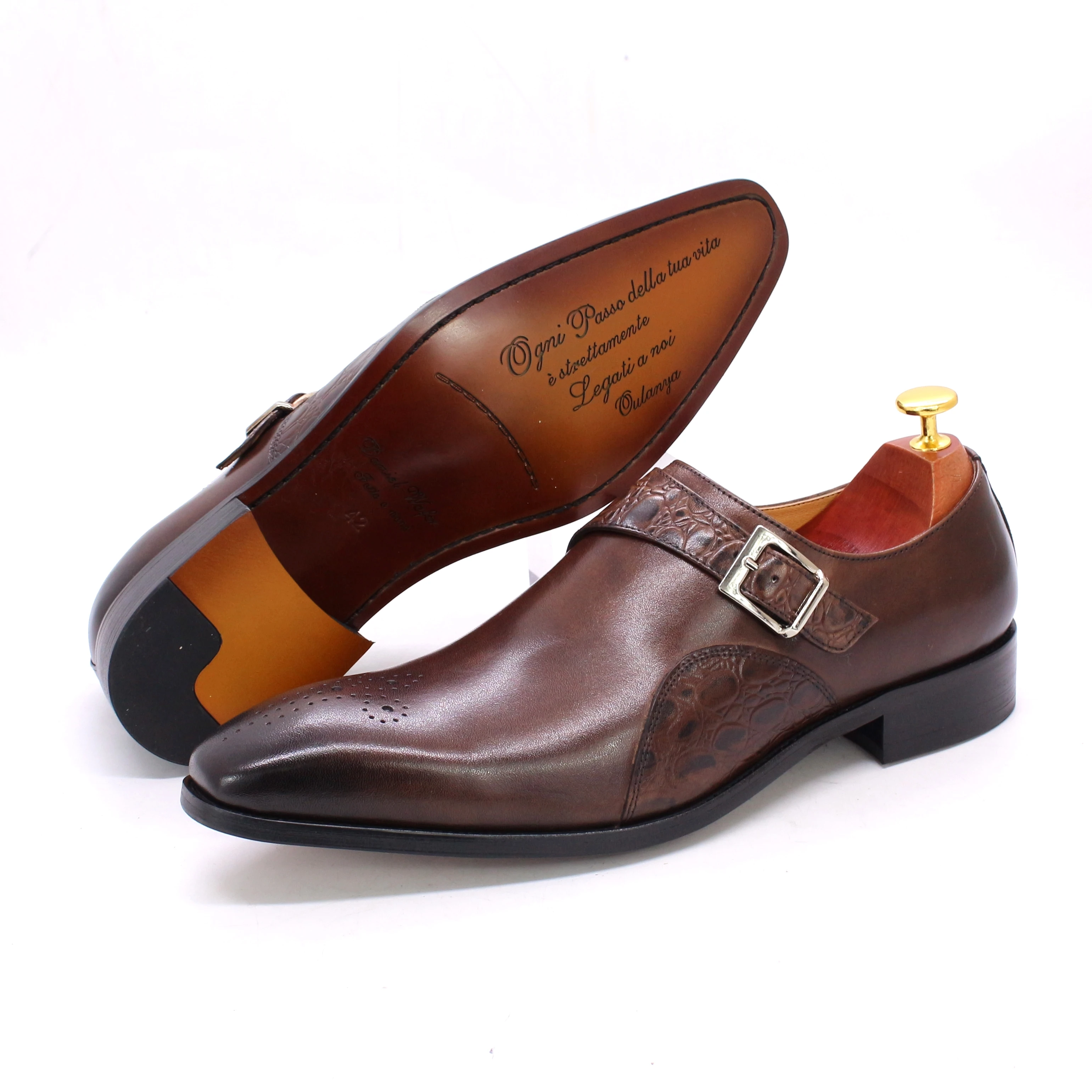 Vero Cuoio Plus Size Leather Monk Strap Loafers