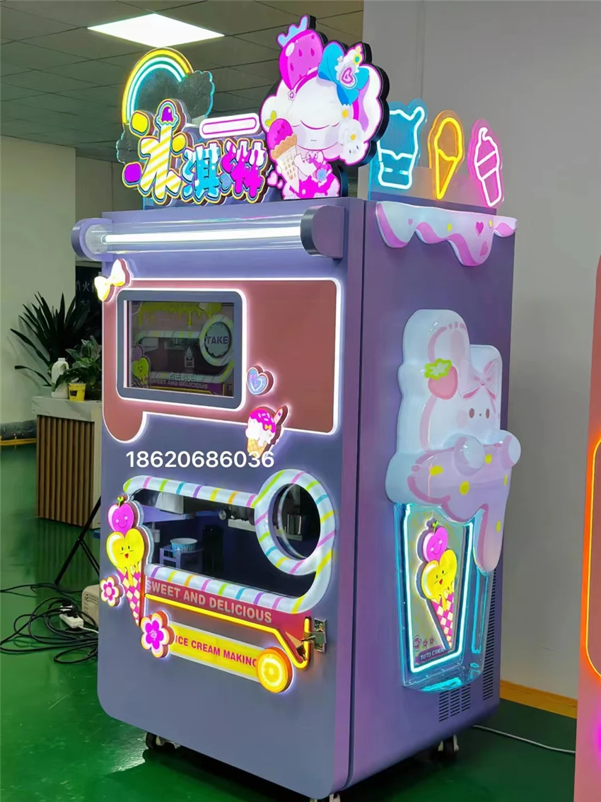 Self Service Order bar Fully Automatic Food Dessert Sundae Smoothie Robot Yogurt Icecream Frozen Ice Cream Vending Machine