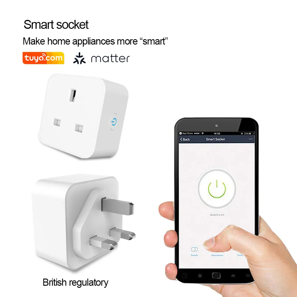 Matter US/UK/EU WiFi Smart Plug Socket with Timer Tuya & Alexa Voice Control HomeKit APP Control