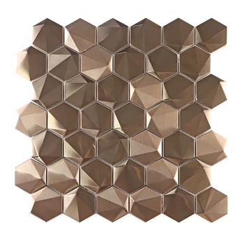 Best-selling rose gold and pink color 3D hexagon shape stainless steel metal mosaic tiles