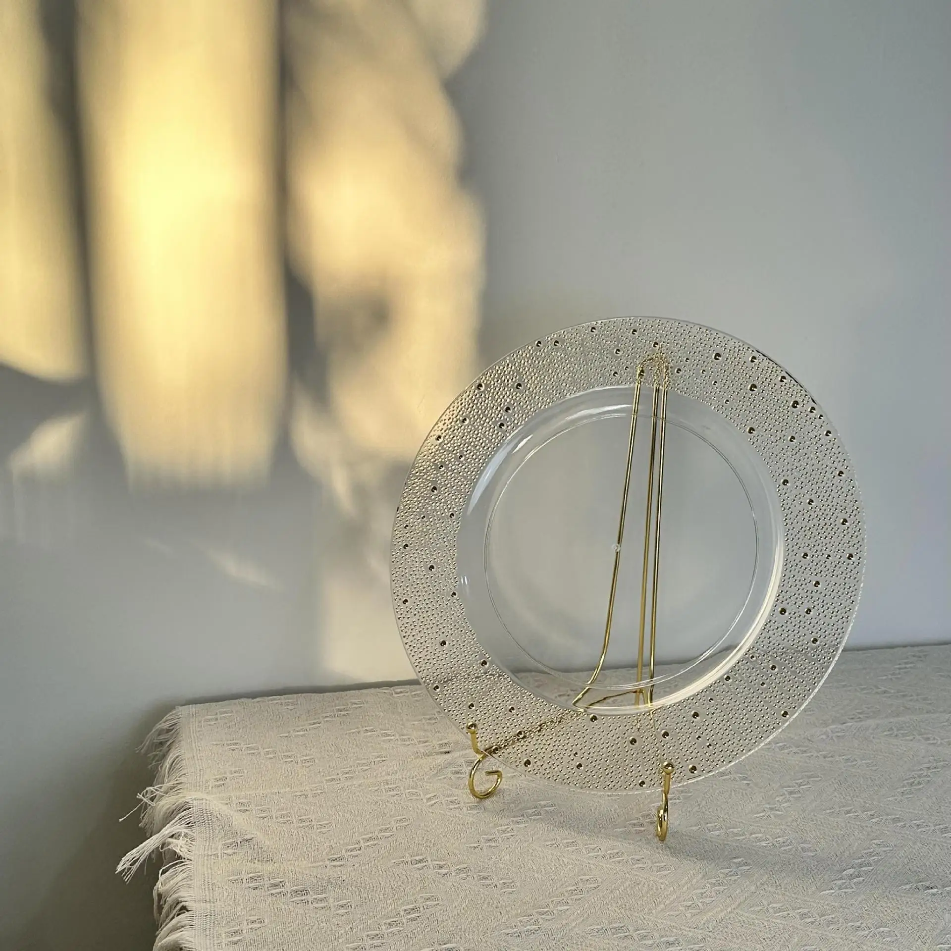 Wedding Clear Gold Charger Plates 33cm Clear Plastic Gold Beaded Charger  Plate