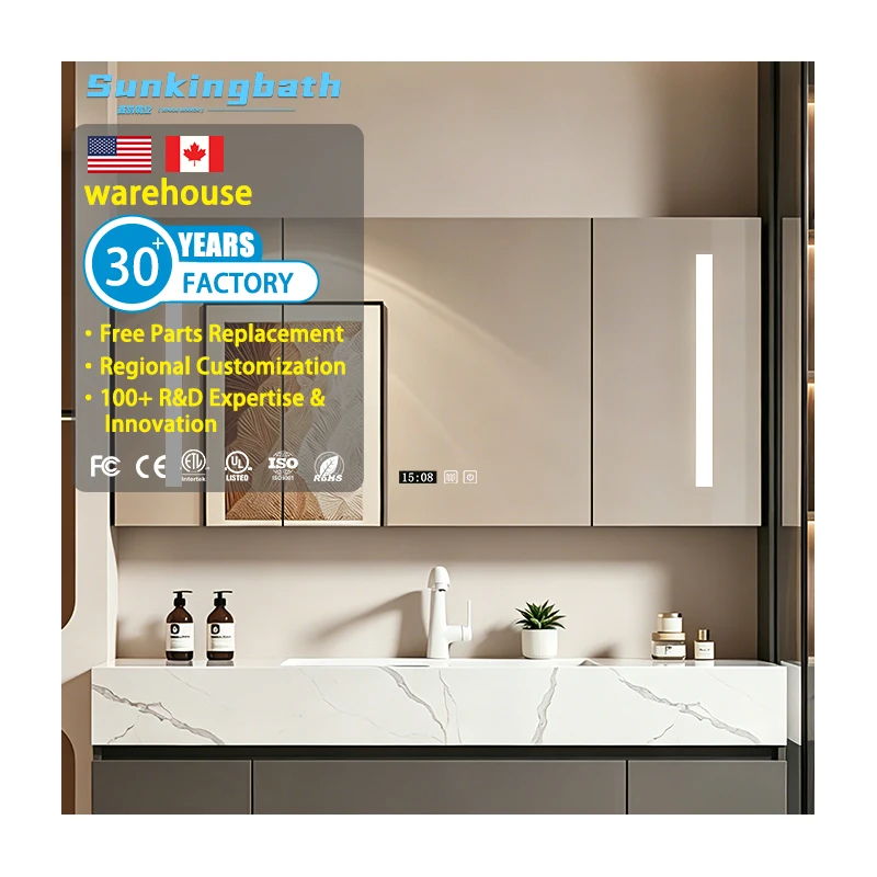 Modern Design High Quality Led Mirror Bathroom Cabinet Vanity with Time Display for Home Furniture for Apartment Use
