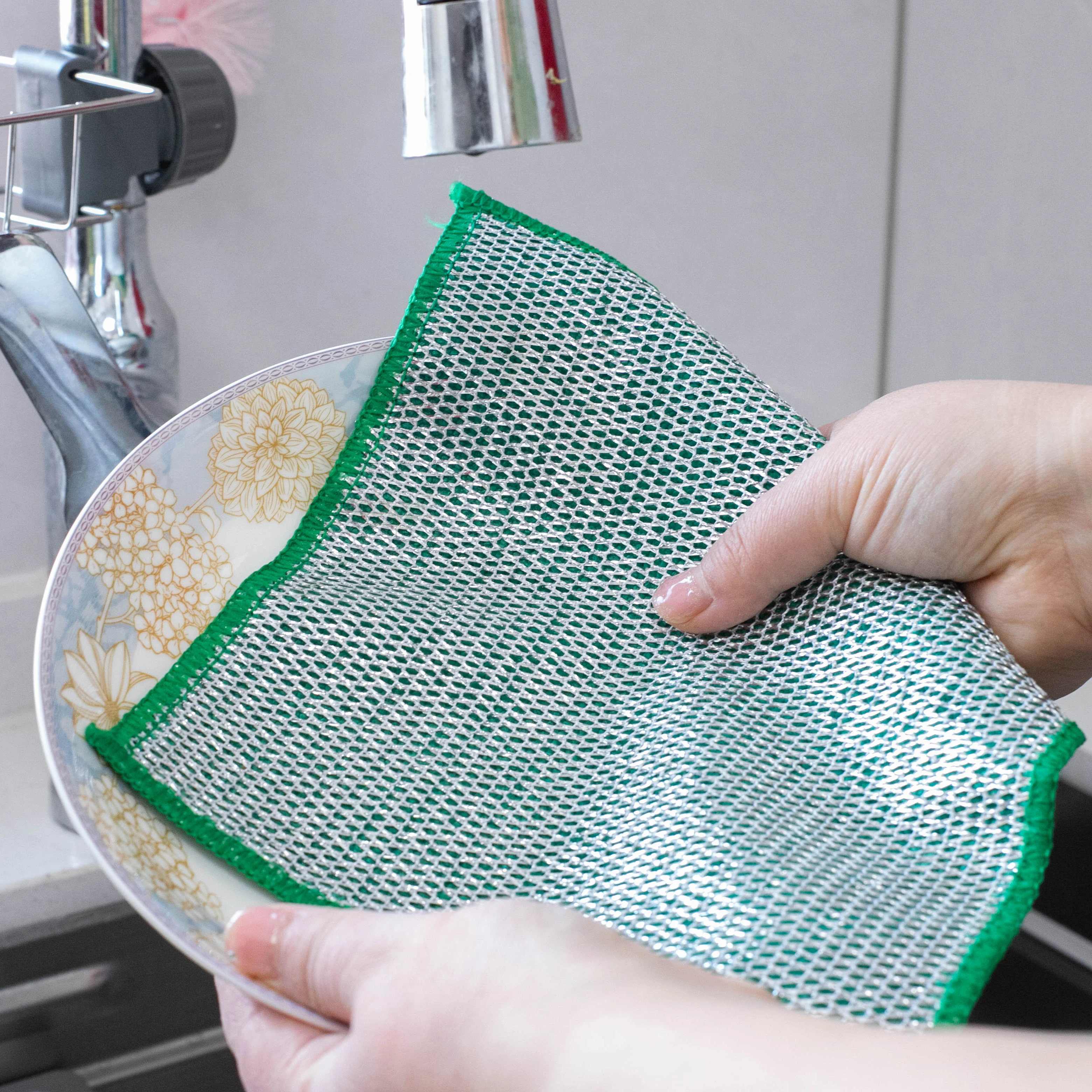 2024 New Upgrade Multipurpose Double Layer Microfiber Wire Cleaning Cloths Dishwash Rag Non Scratch Wire Dishcloth