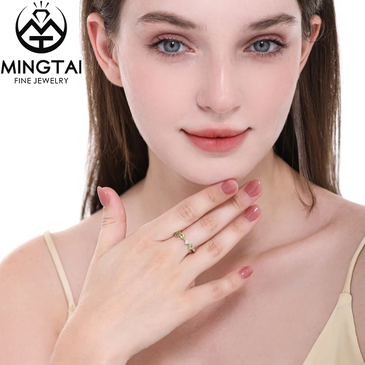 14k Solid White Gold Green Tone Gemstone Ring Natural Topaz Rip Business Peridot Ring  Delicate Christmas Gift for Girls