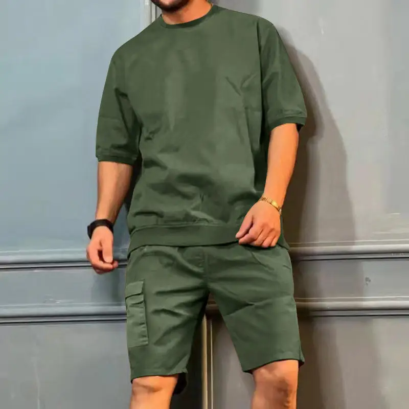 Linéaire D'été Pour Hommes À La Mode Décontracté Short T-Shirt Survêtement 2 Pièces Ensembles Courts876_voghion.com