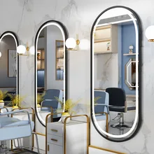 Factory High-end Runway Round Oval Metal Aluminum Alloy Framed Intelligent Hairdressing Wall Full Led Mirrors For Beauty Salon