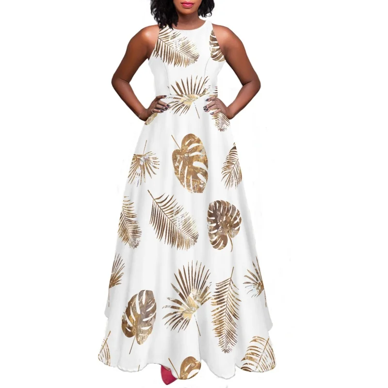 1 MOQ Custom Gold Palm Monstera Leaf Hawaii White Casual Long Maxi Dresses for Women Elegant Flowy Dress Club Wear Party Outfits| Alibaba.com 1 MOQ Custom Gold Palm Monstera Leaf Hawaii White Casual Long Maxi Dresses for Women Elegant Flowy Dress Club Wear Party Outfits| Alibaba.com