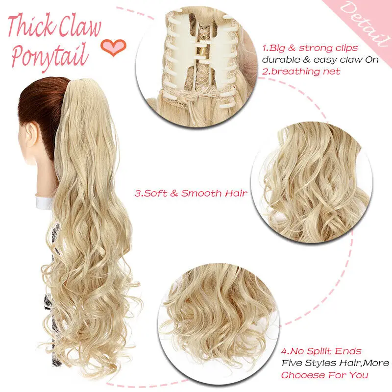 Hair Extensions Extra Thick Real Claw Ponytail Clip In Hair Extensions