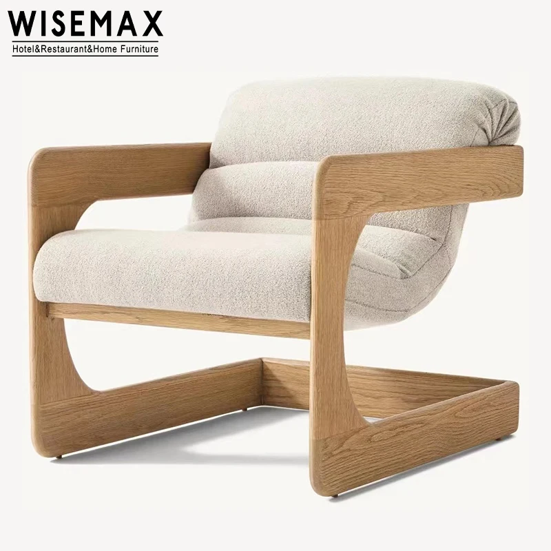 WISEMAX Janpandi Style Occasional Chairs for Bedroom Wooden and Boucle Tufted Single Leisure Arm Side Chairs for Living Room
