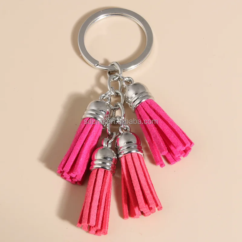 New Fashion Women Casual Leather Tassels Women Keychain Bag Pendant Alloy Car Key Chain Ring