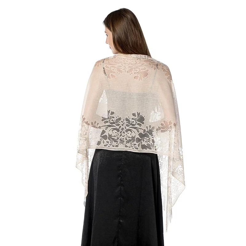 Elegant Hollow Out Lace Shawl for Women Wedding and Evening Party Dress Wraps Bridal Shawl