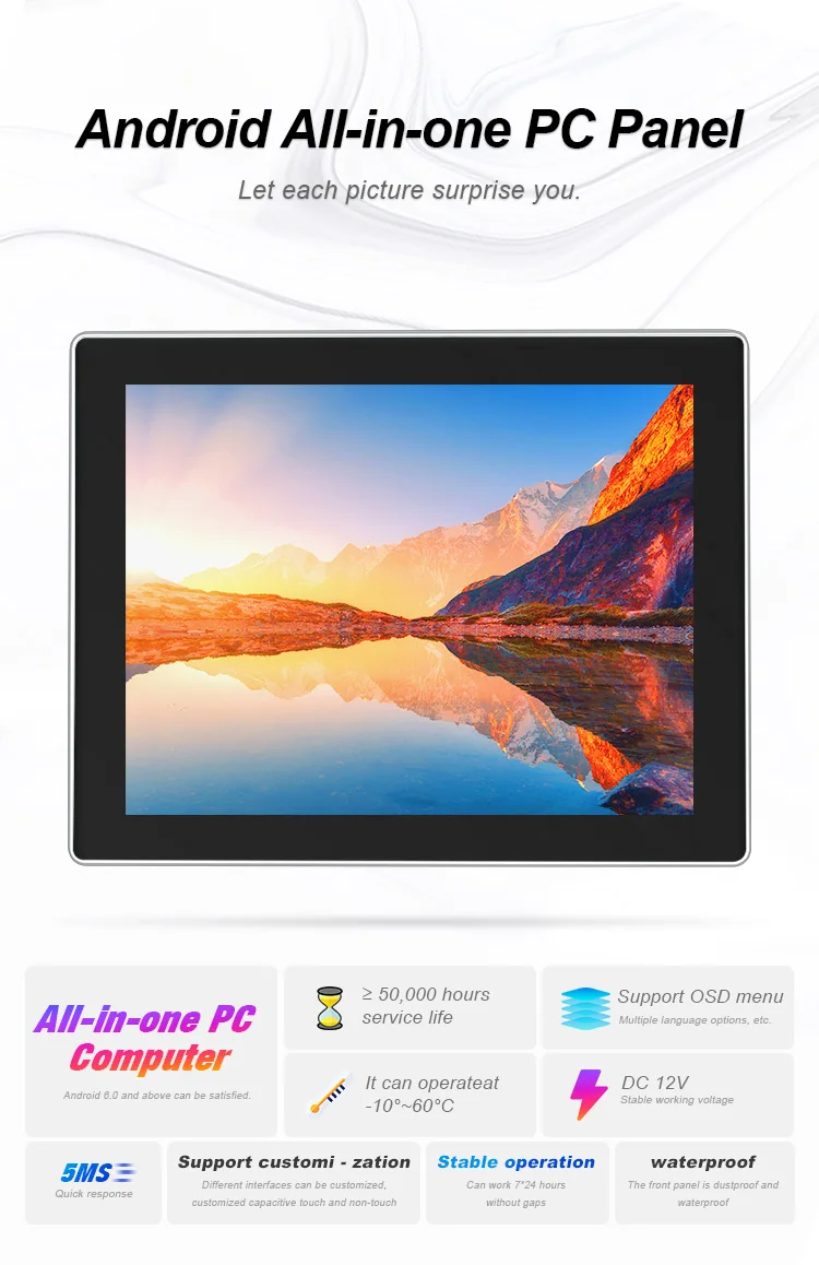 12 Inch Industrial Android Embedded Computer Touch Screen Waterproof HD-MI USB TFT-LCD Panel PC