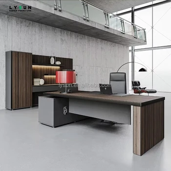 Factory High-End Classic Walnut MFC Wood Executive Office Desk Convertible Boss Design