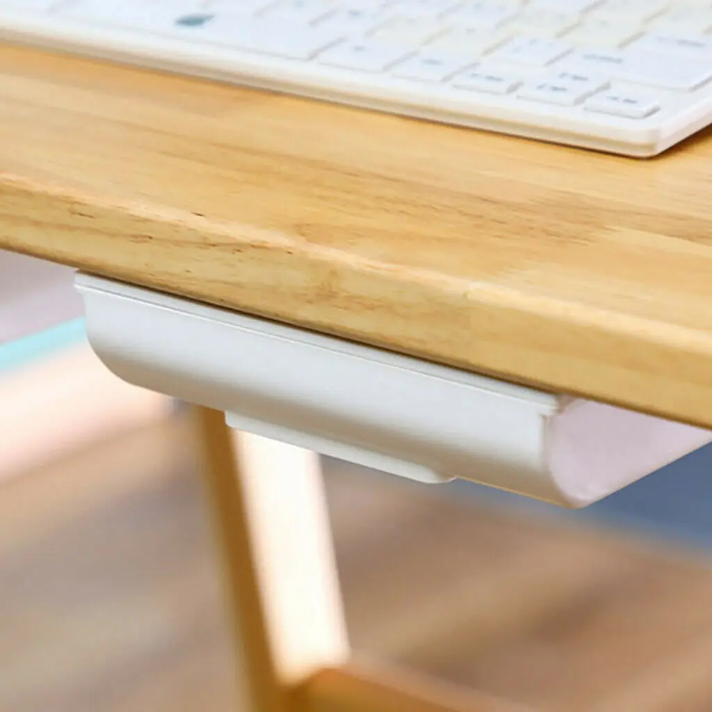 White/Gray Under-Desk Pencil Drawer Storage Box Self-adhesive ABS Plastic